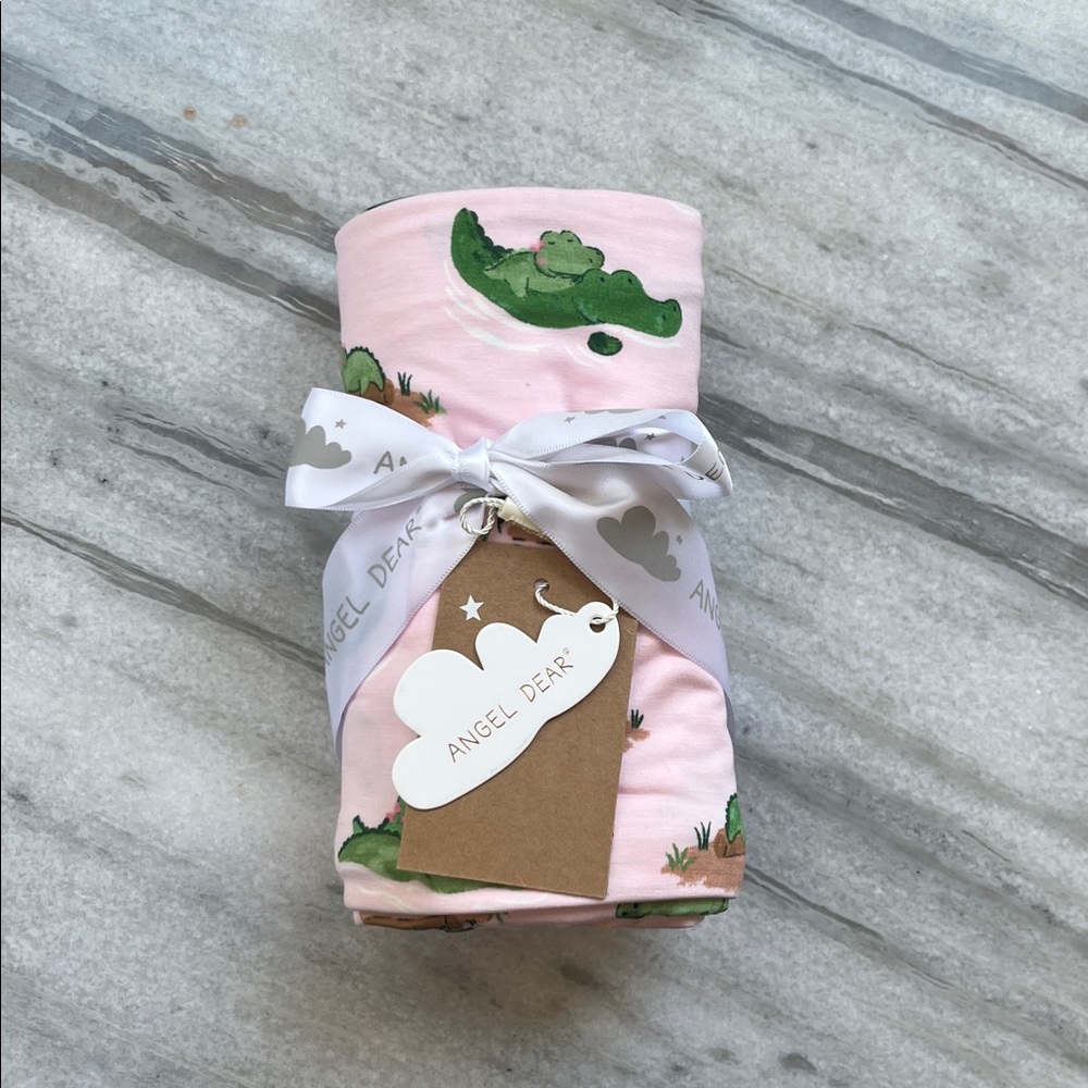 Angel Dear Pink Blanket with Green Alligator Design
